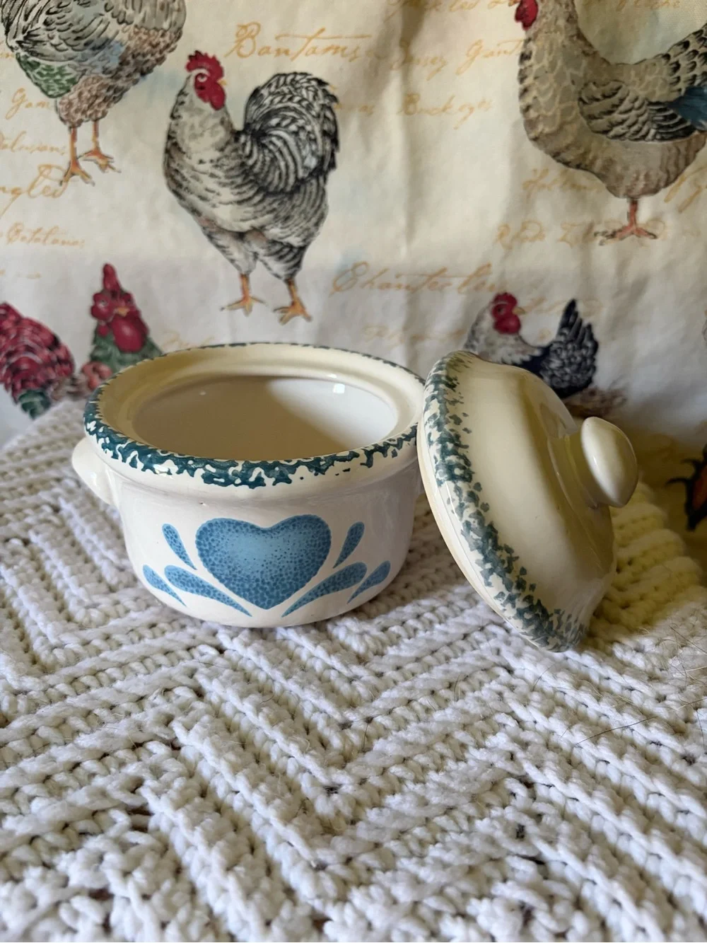 Blue Heart Stoneware Sugar Jar with Lid - Corningware Style